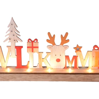 TrendLine LED Holzsilhouette Willkommen 45 x 20 cm warmweiß mit Timer