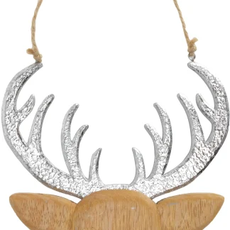 TrendLine Weihnachtsaufhänger Holz Rentierkopf 36 x 18 cm natur-silber