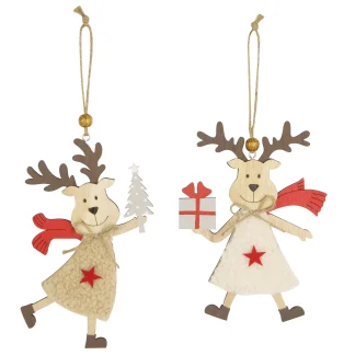 TrendLine Weihnachtsanhänger Holz Rentier 11 x 17 cm natur-rot