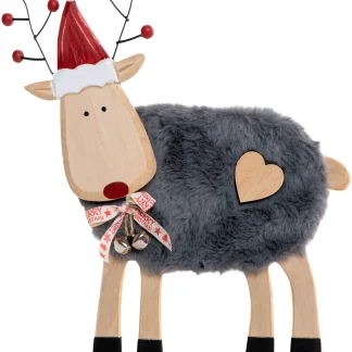 TrendLine Dekofigur Holz Rentier 28 x 24 cm grau-rot