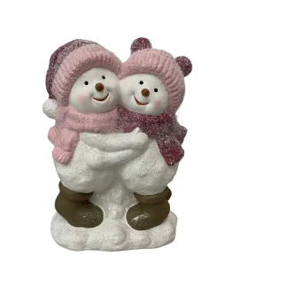 TendLine Dekofigur Keramik Schneemänner 23 x 16 cm weiß-rosa