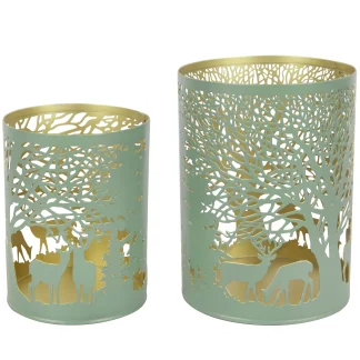 TrendLine Windlicht Metall Rentier Ø 9 cm grün-gold
