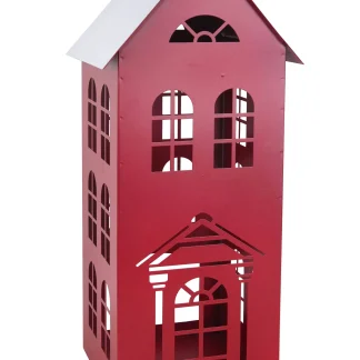 TrendLine Windlicht Metall Haus 45 x 19 cm rot-weiß