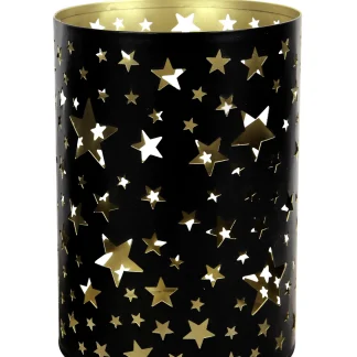 TrendLine Windlicht Metall Sterne Ø 13 cm schwarz-gold