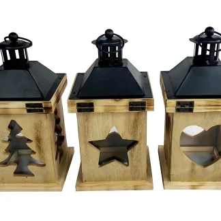 TrendLine Laterne Holz-Metall 24 x 12 cm braun-schwarz