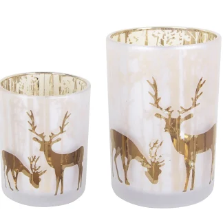 TrendLine Windlicht Glas Rentier Ø 10 cm weiß-gold