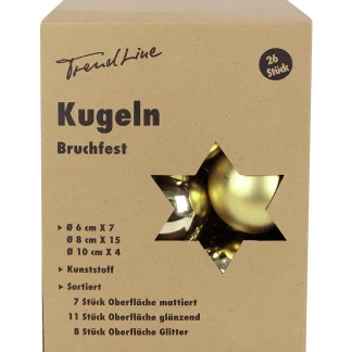 TrendLine Weihnachtskugeln bruchfest Ø 6, 8 10 cm gold 26 Stück