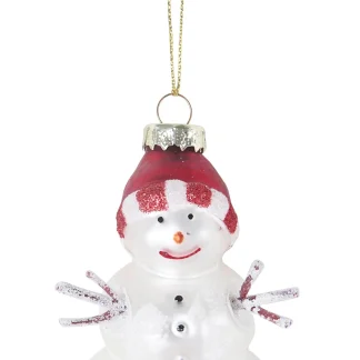TrendLine Weihnachtskugel aus Glas Schneemann 11 x 6,3 cm weiß-rot