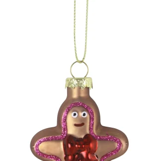 TrendLine Weihnachtskugel aus Glas Lebkuchenmann 9 x 5,3 cm braun-rot