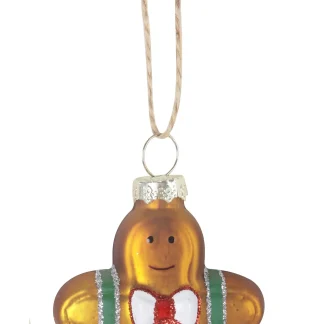 TrendLine Weihnachtskugel aus Glas Lebkuchenmann 9 x 5 cm braun-grün