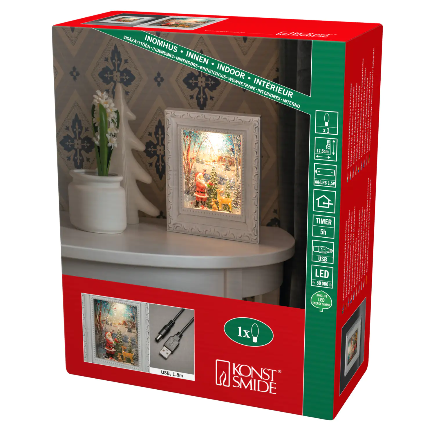 Konstsmide LED Wasserlaterne Bilderrahmen Weihnachten 7,5cm x 5cm x 22 cm