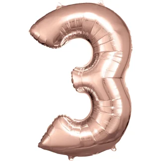 Folienballon Zahl 3 rosegold  58 cm x 86 cm