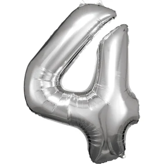Folienballon Zahl 4 silber 65 cm x 86 cm