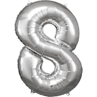 Folienballon Zahl 8 silber 57 cm x 86 cm