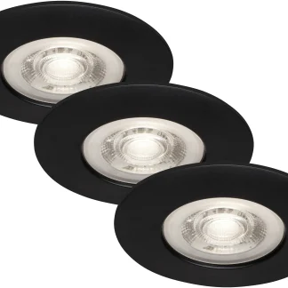 Di-Ka LED Einbauleuchte Kulana 3er Set schwarz-matt Ø 9 cm 4,9 W warmweiß