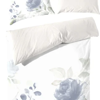 Vario Bettwäsche Satin Wende Blume blau, 135 x 200 cm