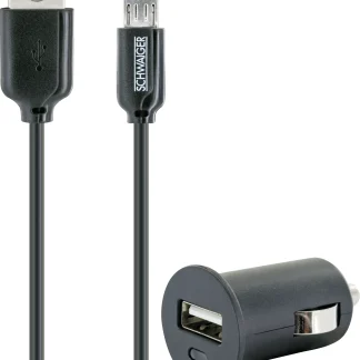 Schwaiger Ladeset Micro USB 1 m,12V, 2,4 A, KFZ-Ladeadapter, schwarz