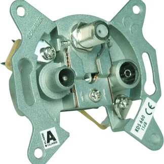 Schwaiger SAT Breitband Durchgangsdose RDS660 531 (16dB), F IEC silber, 3-Loch, 1x F / 2x IEC