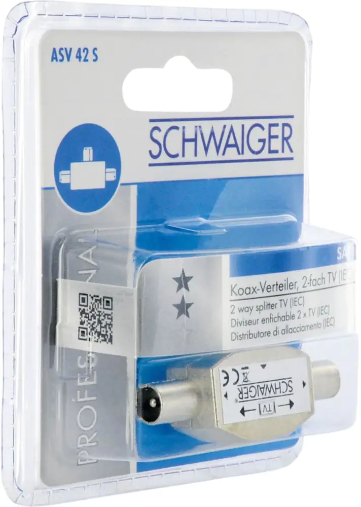 Schwaiger Anschlussverteiler ASV42 531 für TV Metall silber, 1x IEC Buchse auf 2x IEC Stecker