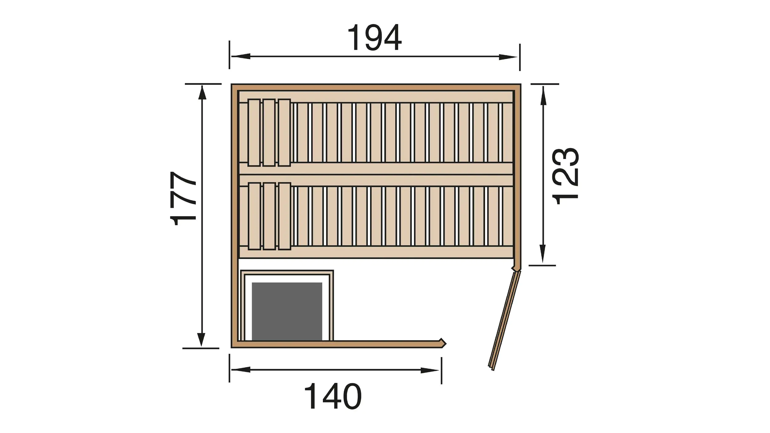 Weka Element-Sauna Kiruna 2 mit Glastür und Saunaofen