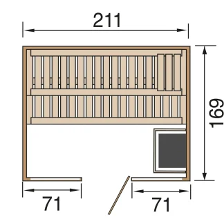Weka Design-Sauna Kemi Panorama 2 mit Glastür, 2 Fenstern und Saunaofen