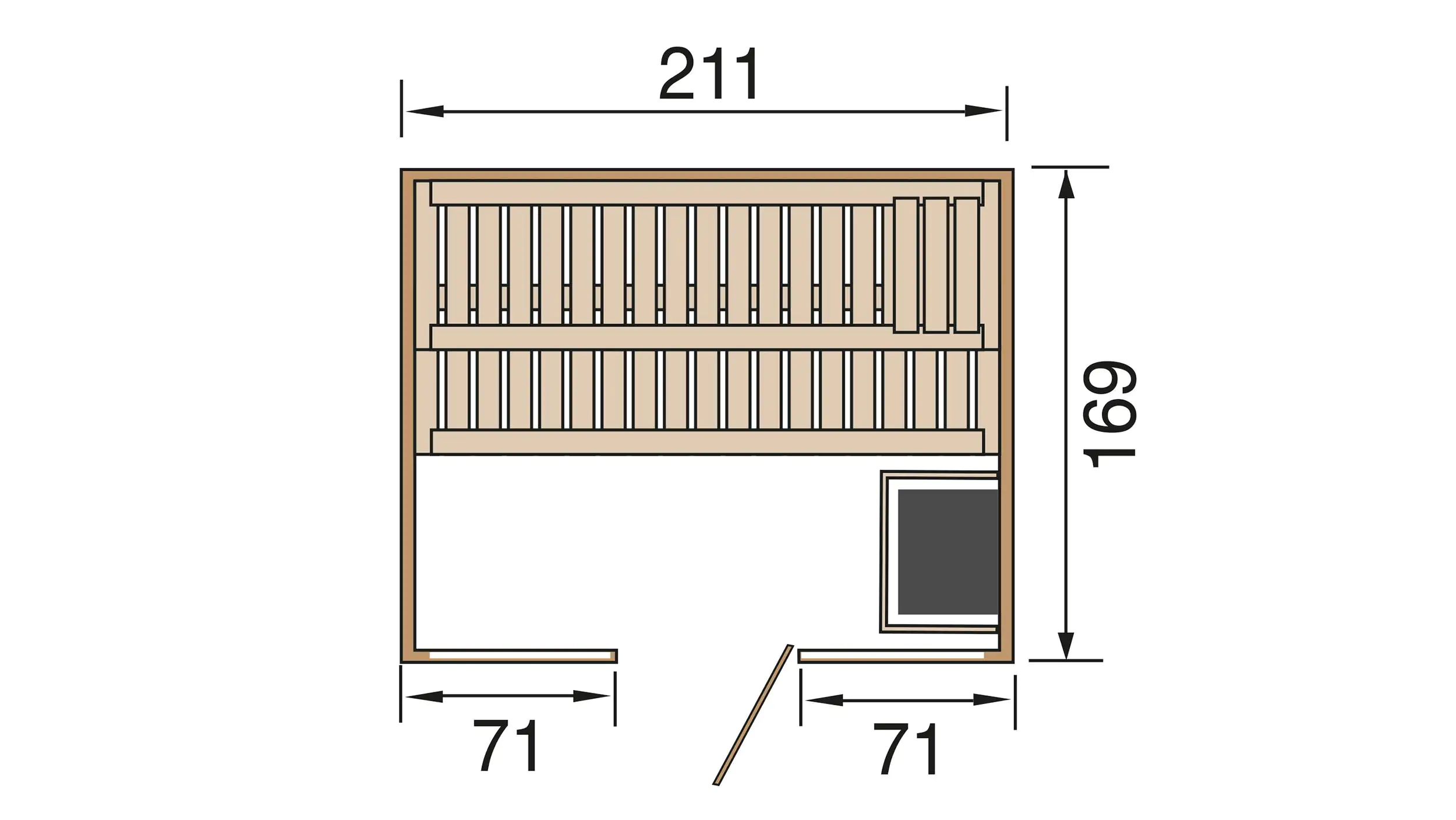 Weka Design-Sauna Kemi Panorama 2 mit Glastür 2 Fenstern BioS Saunaofen