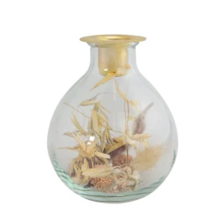 Riffelmacher Kerzenhalter aus Glas mit Trockenblumen 10 x 10 x 12 cm