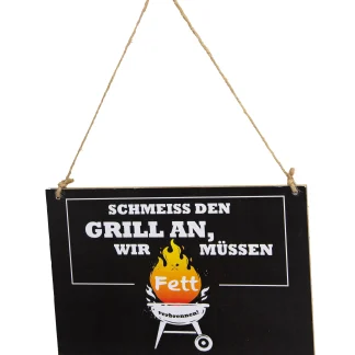 Riffelmacher BBQ Schild aus Holz zum Hängen Grill Wars 18 x 12 cm