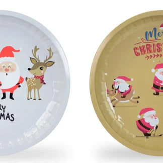 Riffelmacher Gebäckteller aus Metall mit Santa Motiv 25,8 x 3 cm gold-weiß