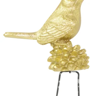 Riffelmacher Vogel auf Zapfen mit Kranzhafte gold, 6 x 3 x 10 cm