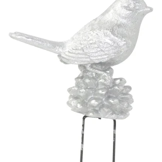 Riffelmacher Vogel auf Zapfen mit Kranzhafte silber, 6 x 3 x 10 cm