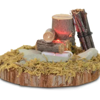 Riffelmacher Krippenzubehör Holz-Lagerfeuer an Baumstamm LED 7,5 cm