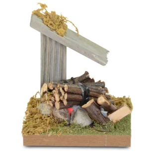 Riffelmacher Krippenzubehör Holz-Lagerfeuer mit Vordach LED 8,5 cm