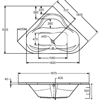 Ottofond Whirlpool-System Lorca 140 cm, Typ 1