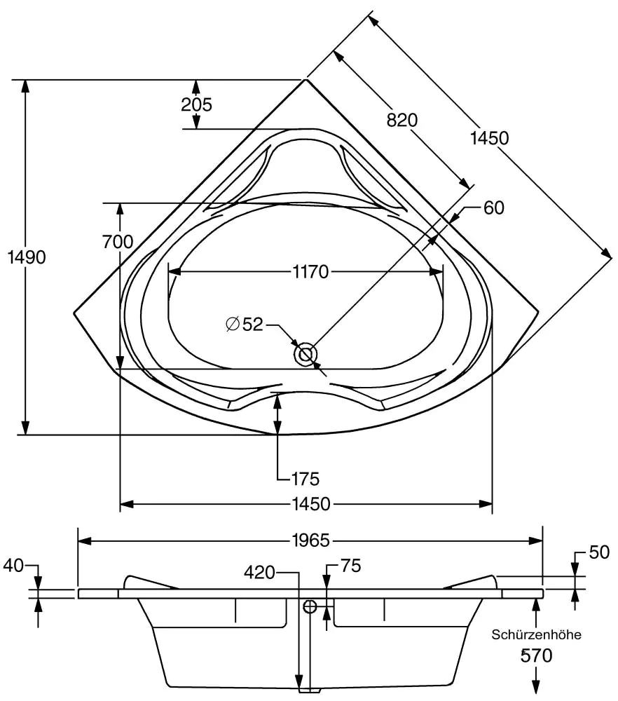 Ottofond Whirlpool-Komplettset Madras 145 cm, weiß