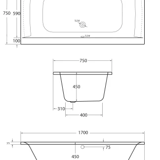 Ottofond Whirlpool-Badewannen-Komplettset Rosa 170 cm mit Armatur S2000
