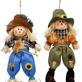 Herbstmännchen zum Hängen aus Stroh und Stoff 27 cm