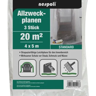 Nespoli Allzweckplane 4 x 5 m, transparent, 3 Stück