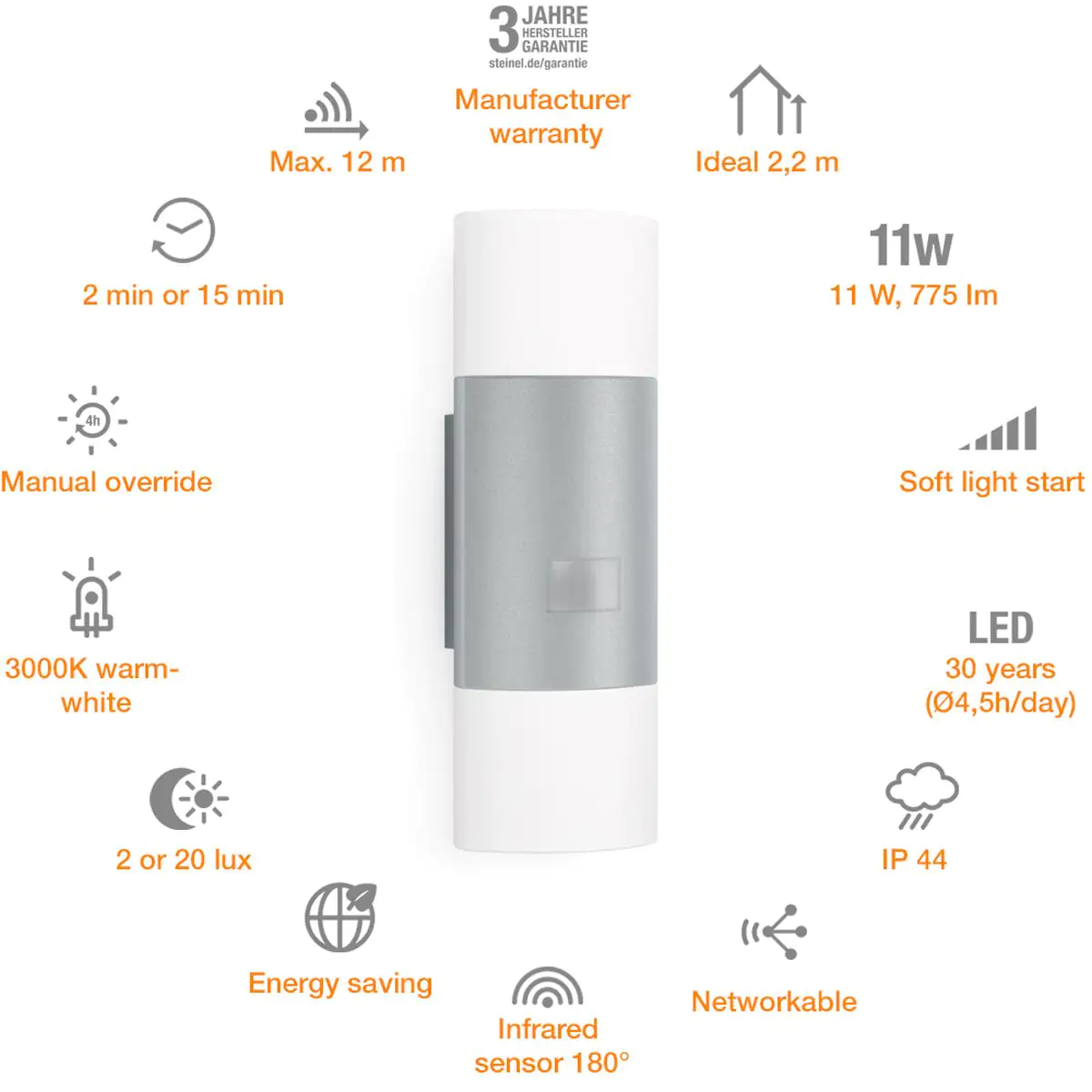 Steinel Außenleuchte L 910 S Silber silber Up- & Downlight mit Sensor 5 m
