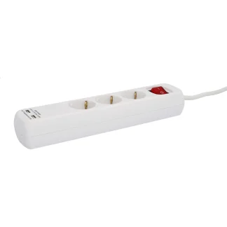 Unitec Steckdosenleiste 3-fach 1,4m mit 2 x USB Anschlüssen, weiß