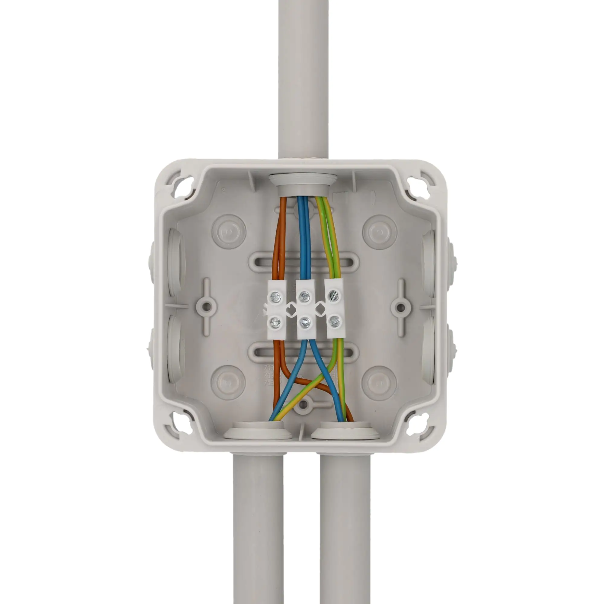 Aufputz- Abzweigdose IP65, mit Schraubdeckel, 108 x 108 x 64 mm, grau