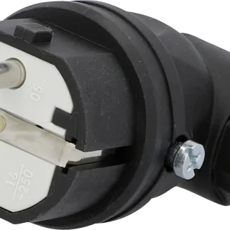 Schutzkontakt-Stecker Vollgummi gewinkelt, IP44 schwarz, mit Knickschutz