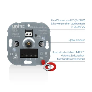 Unitec Schaltereinsatz für LED Dimmer Dreh-Ausschalter, 3 -100 Watt