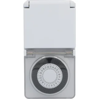 Tageszeitschaltuhr analog, mini, für außen, IP44, weiß