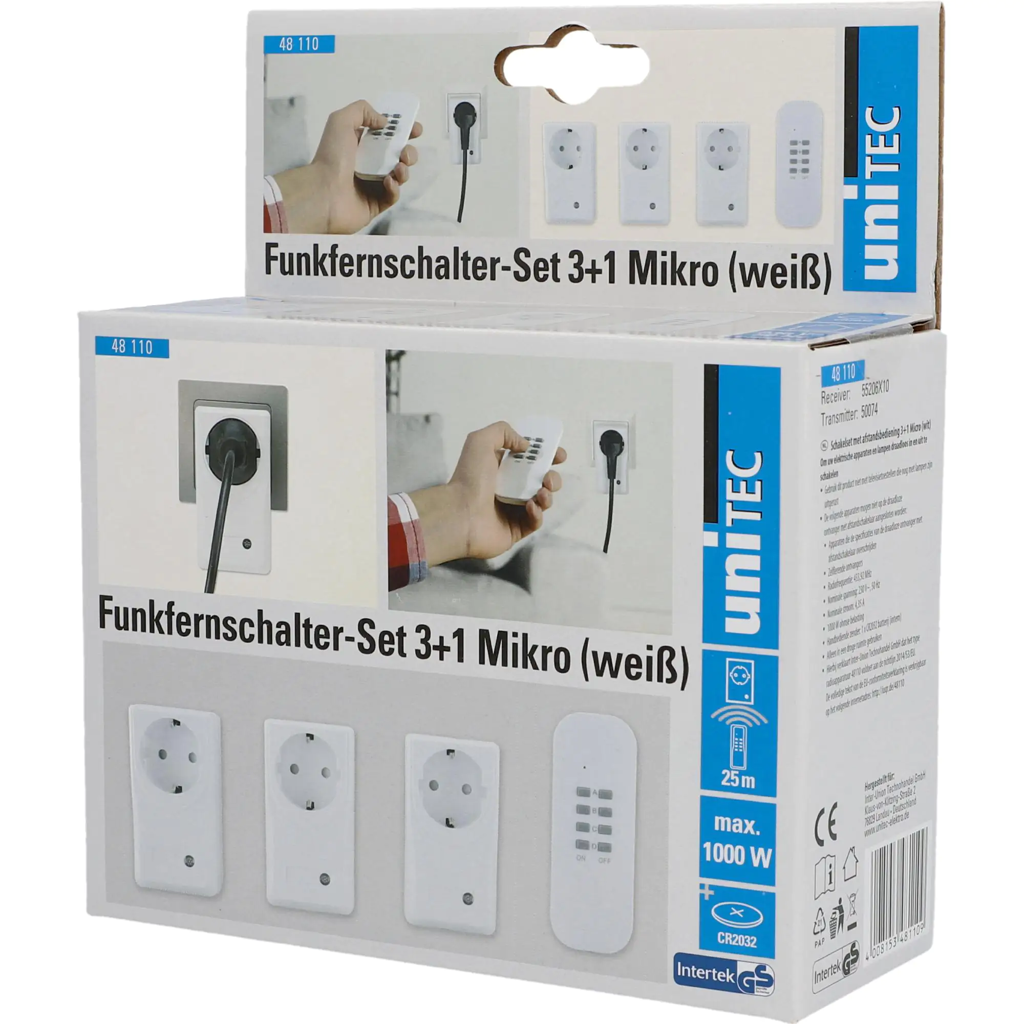 Funkfernschalter-Set 3 Steckdosen + 1 Fernbedienung, weiß
