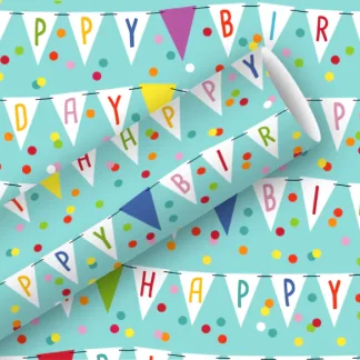 Braun & Company Geschenkpapier Kollektion Wimpel türkis 2 m x 70 cm