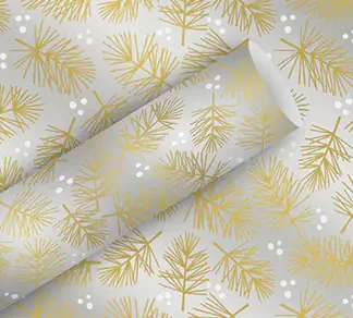 Braun & Company Geschenkpapier Weihnachtszweig weiß-gold 1,5m x 70 cm