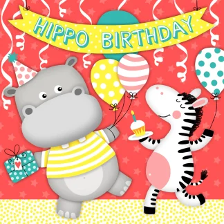 Braun & Company Servietten Motiv Hippo Birthday 33 x 33 cm - 20er Pack
