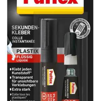 Pattex Sekundenkleber Plastix Flüssig 2 g + 4 ml Aktivator Stift, klar & farblos