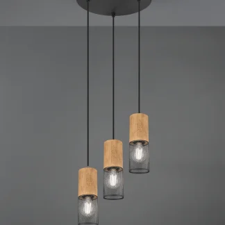 Trio Leuchten 3er Pendelleuchte Tosh schwarz matt, Holz, 3-flammig